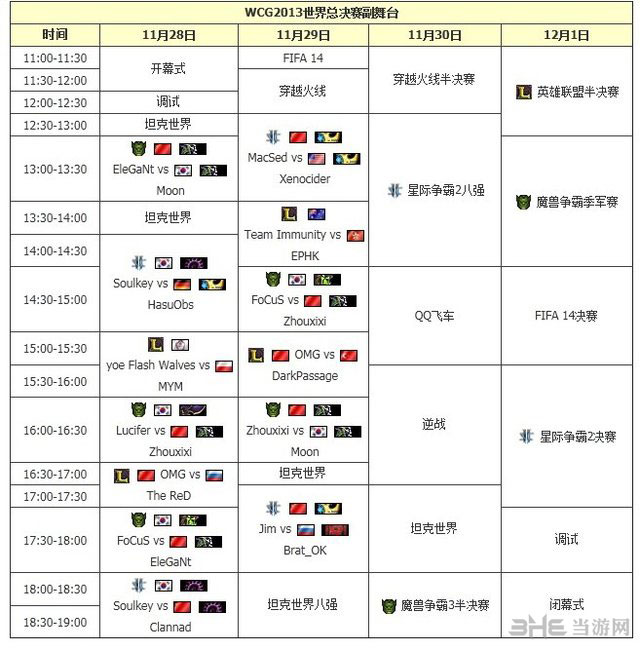 wcg2013世界总决赛时间各项目时间表副舞台
