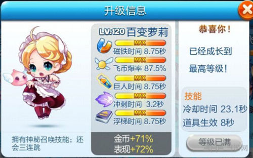 天天酷跑百变萝莉满级属性