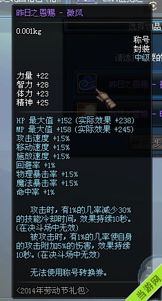DNF2014五一套称号属性一览昨日之恩赐-微风
