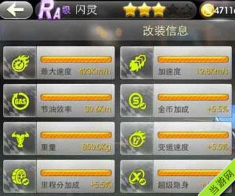 天天飞车新R级车闪灵满级属性1