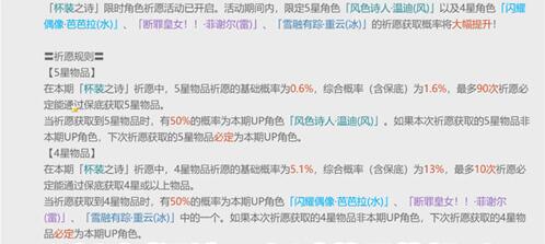 原神温迪卡池概率及UP角色一览