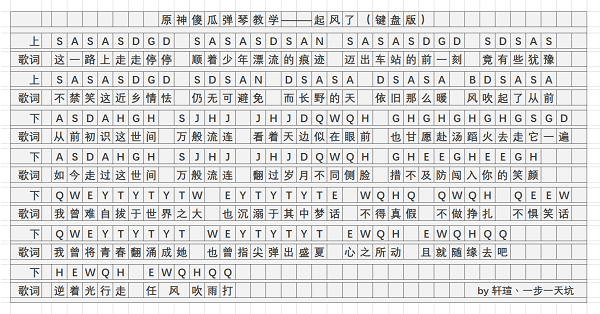 原神起风了琴谱是什么