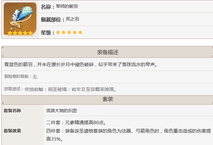 原神琴师的箭羽适合谁