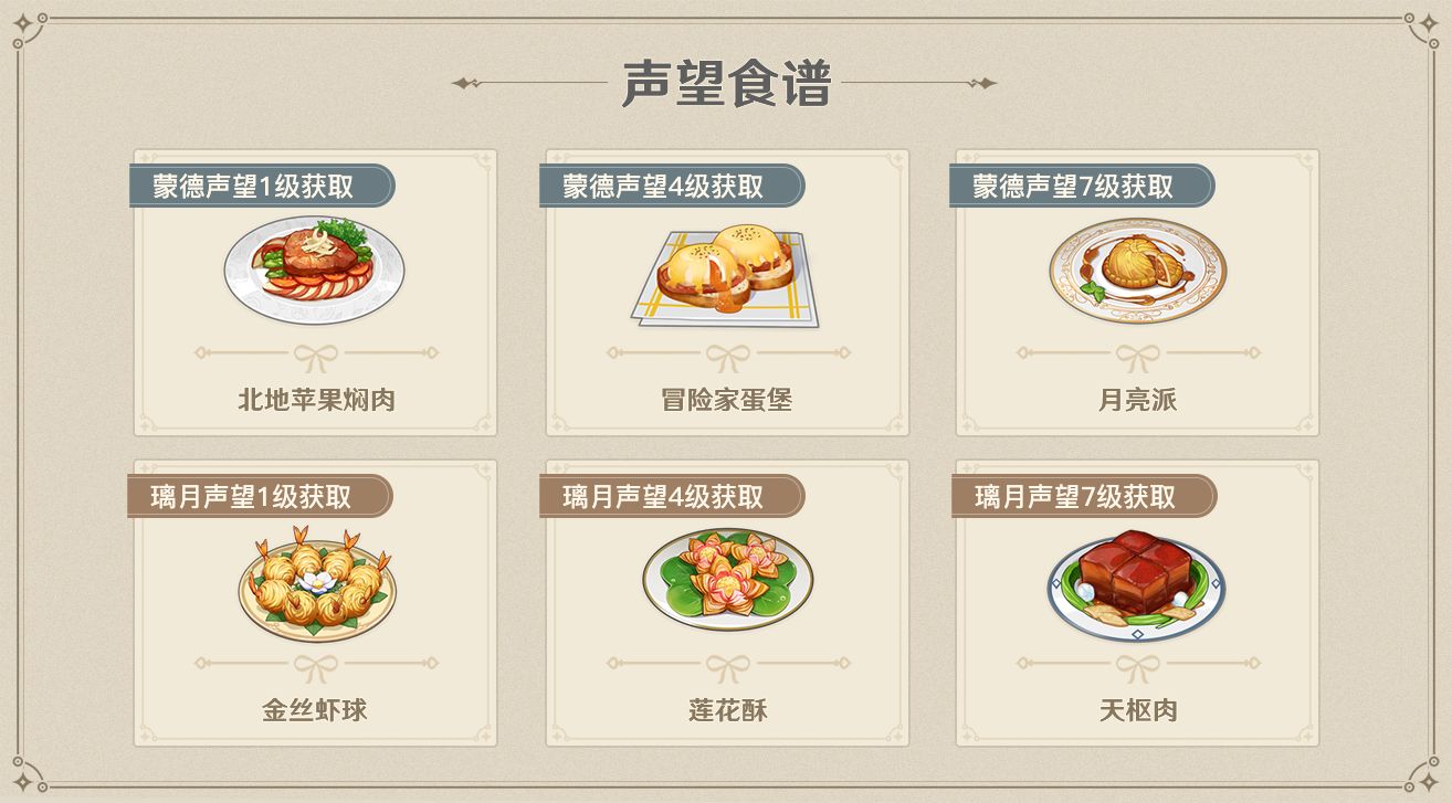 原神声望食谱有哪些