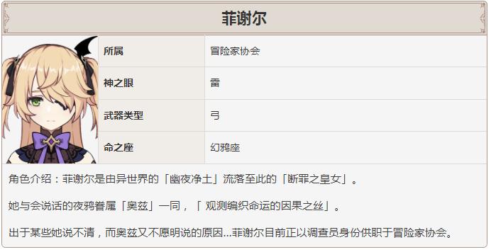 原神菲谢尔需要什么属性