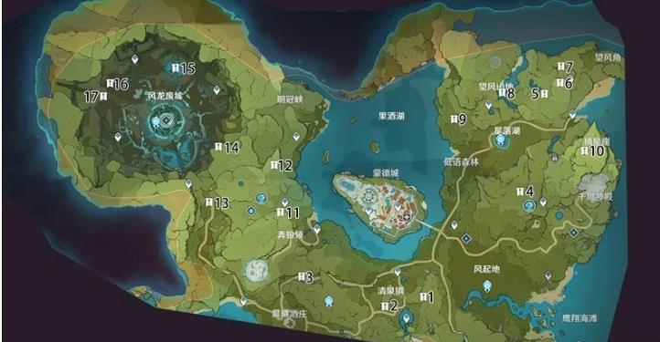 《原神》蒙德限时挑战位置分布图