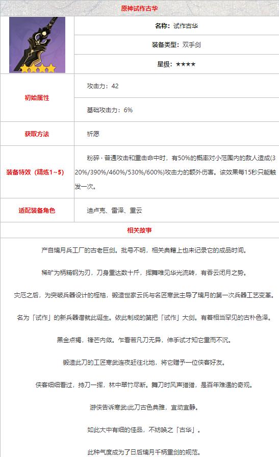 原神试作古华怎么样