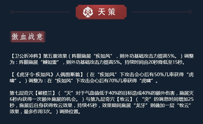 《剑网3》11月12日凌雪藏锋天策技改解读