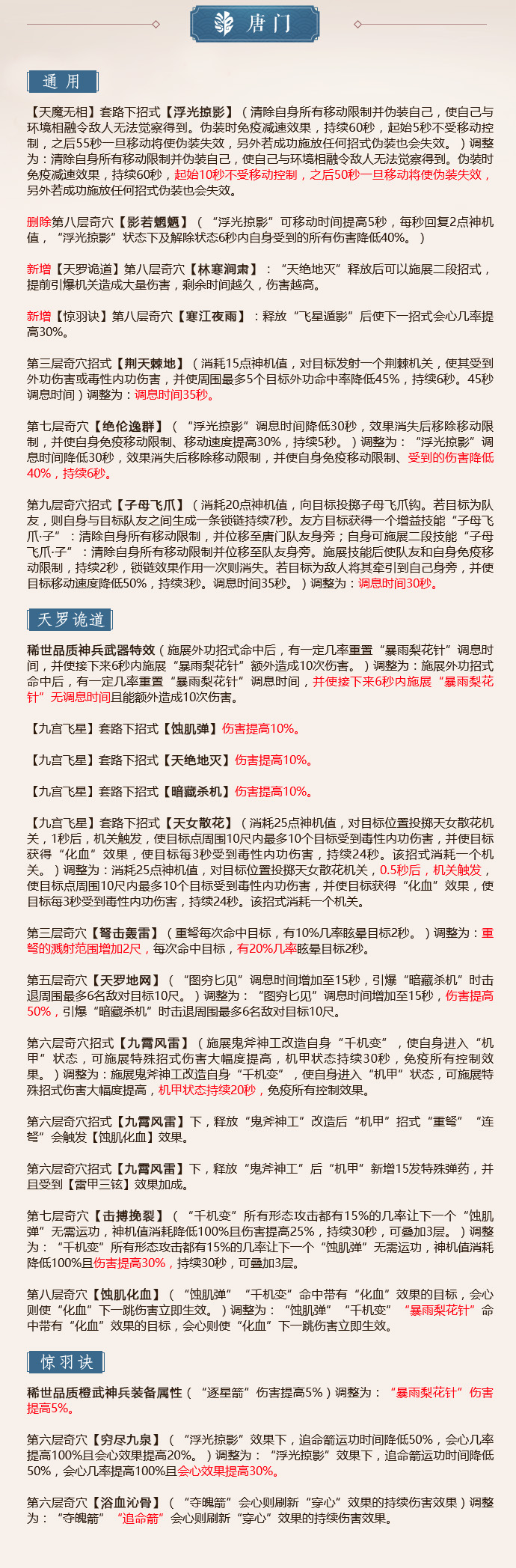 《剑网3》怒海争锋唐门第二次技改一览
