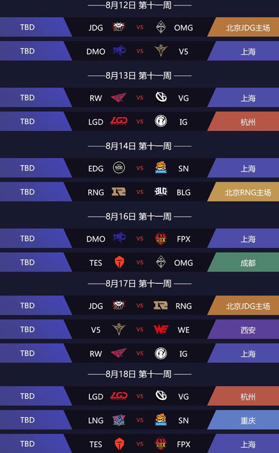 《LOL》LPL夏季赛2019赛程表