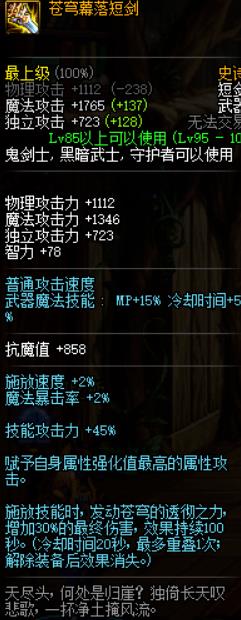 《DNF》黑暗武士95SS武器推荐