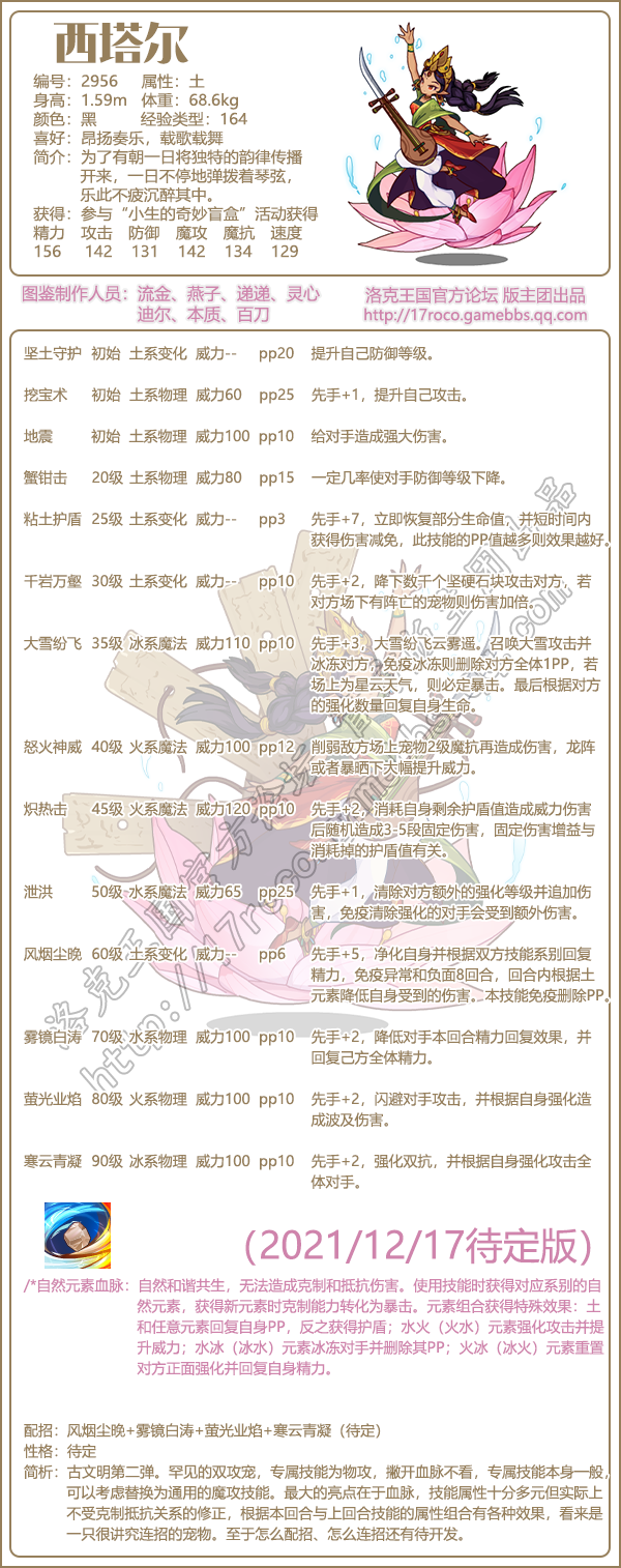 洛克王国西塔尔技能表分享