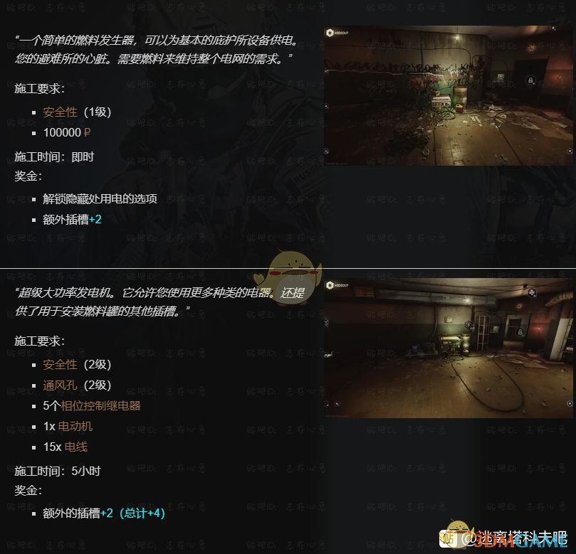 《逃离塔科夫》藏身处发电机提升所需条件一览
