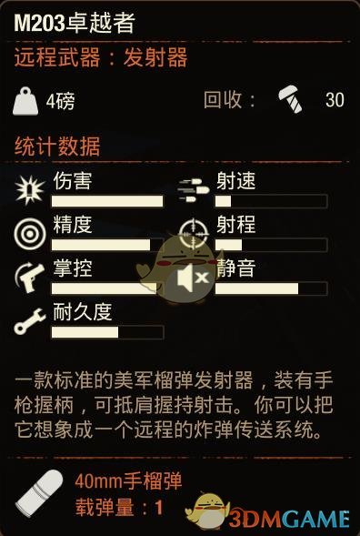 《腐烂国度2》M203卓越者榴弹发射器属性介绍