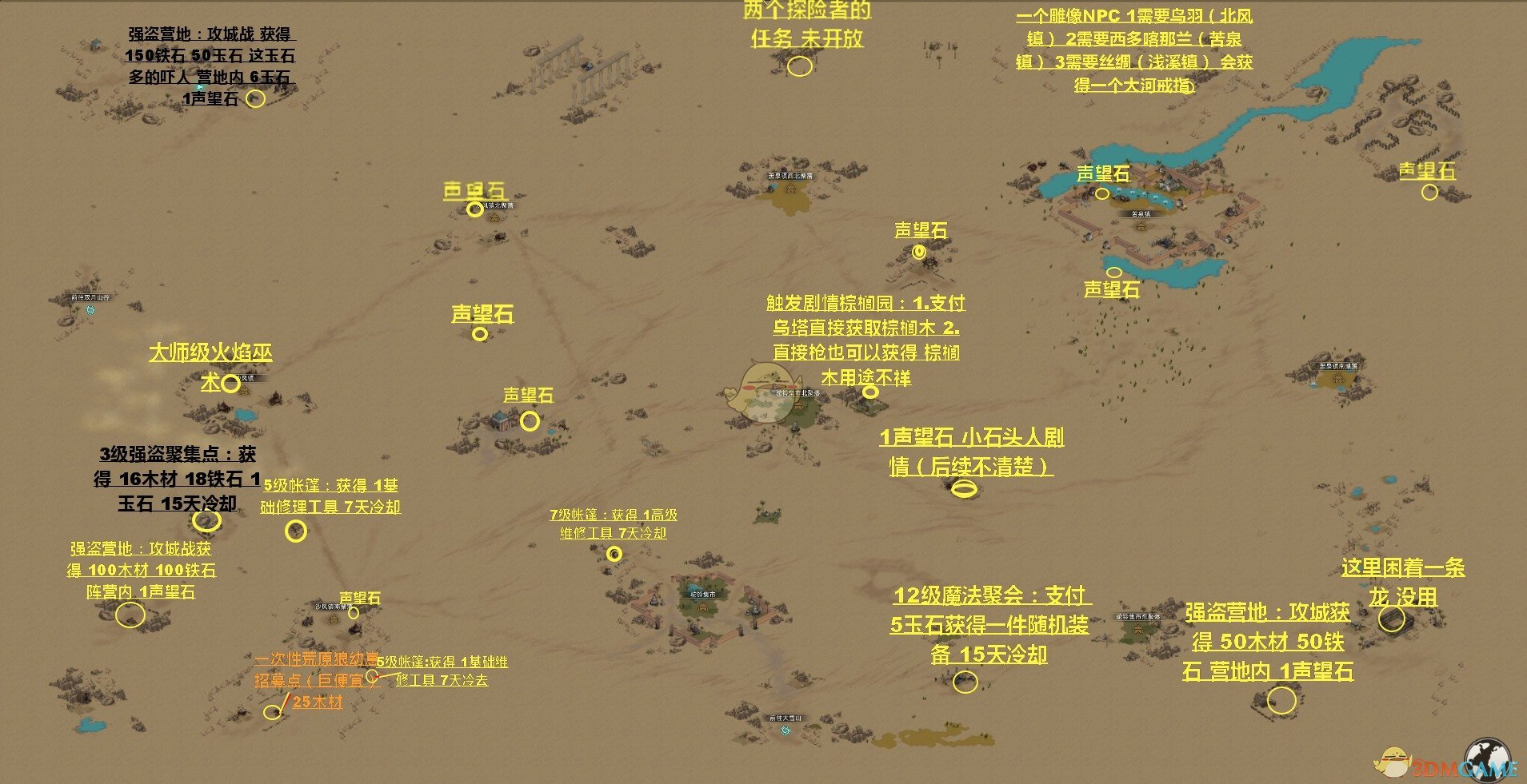《部落与弯刀》沙漠超详细资源任务地图分享