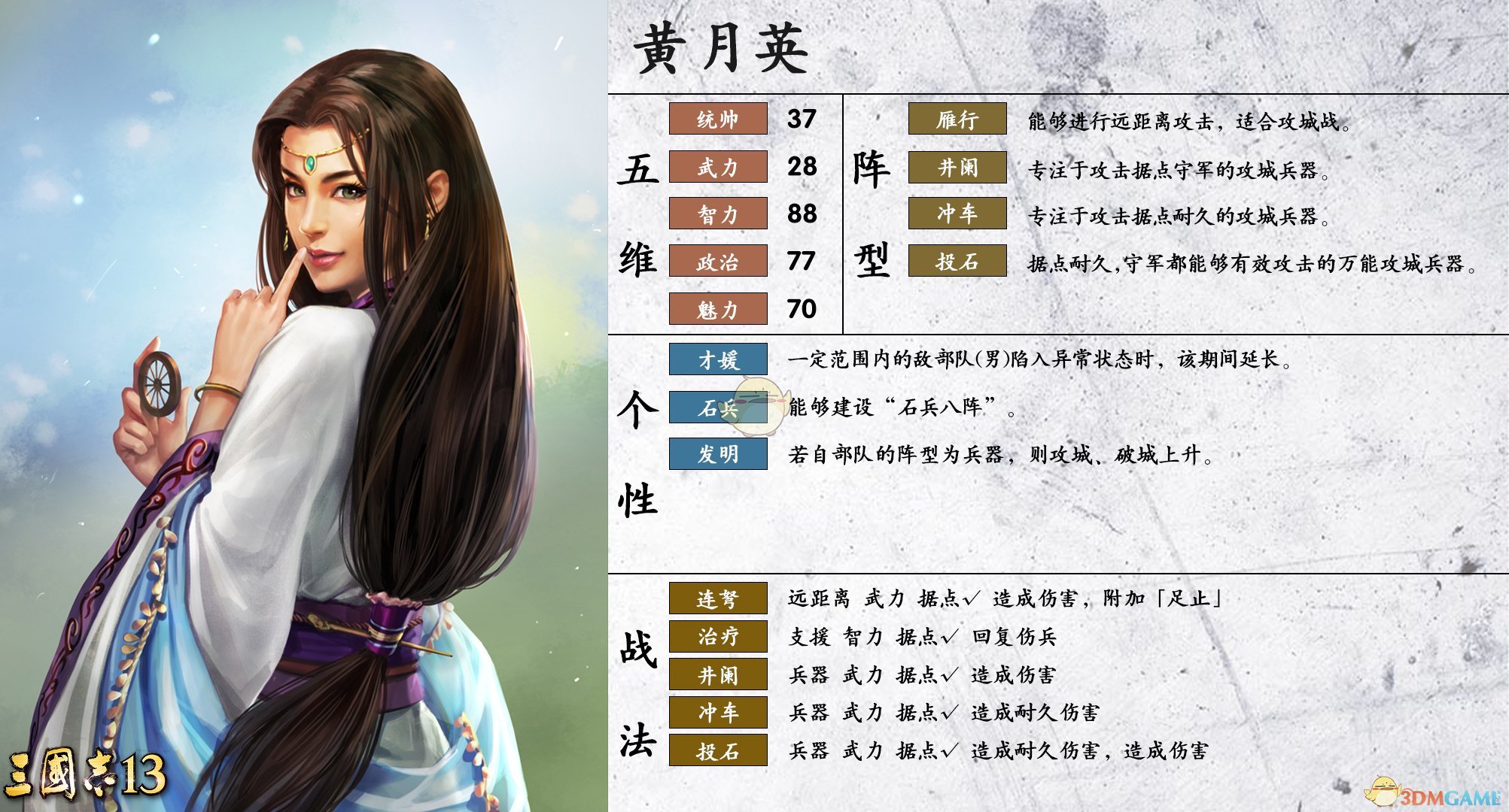 《三国志14》黄月英属性个性一览