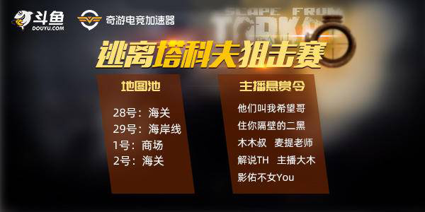 奇游&斗鱼举办《逃离塔科夫》狙击赛 每晚赢现金+时长卡