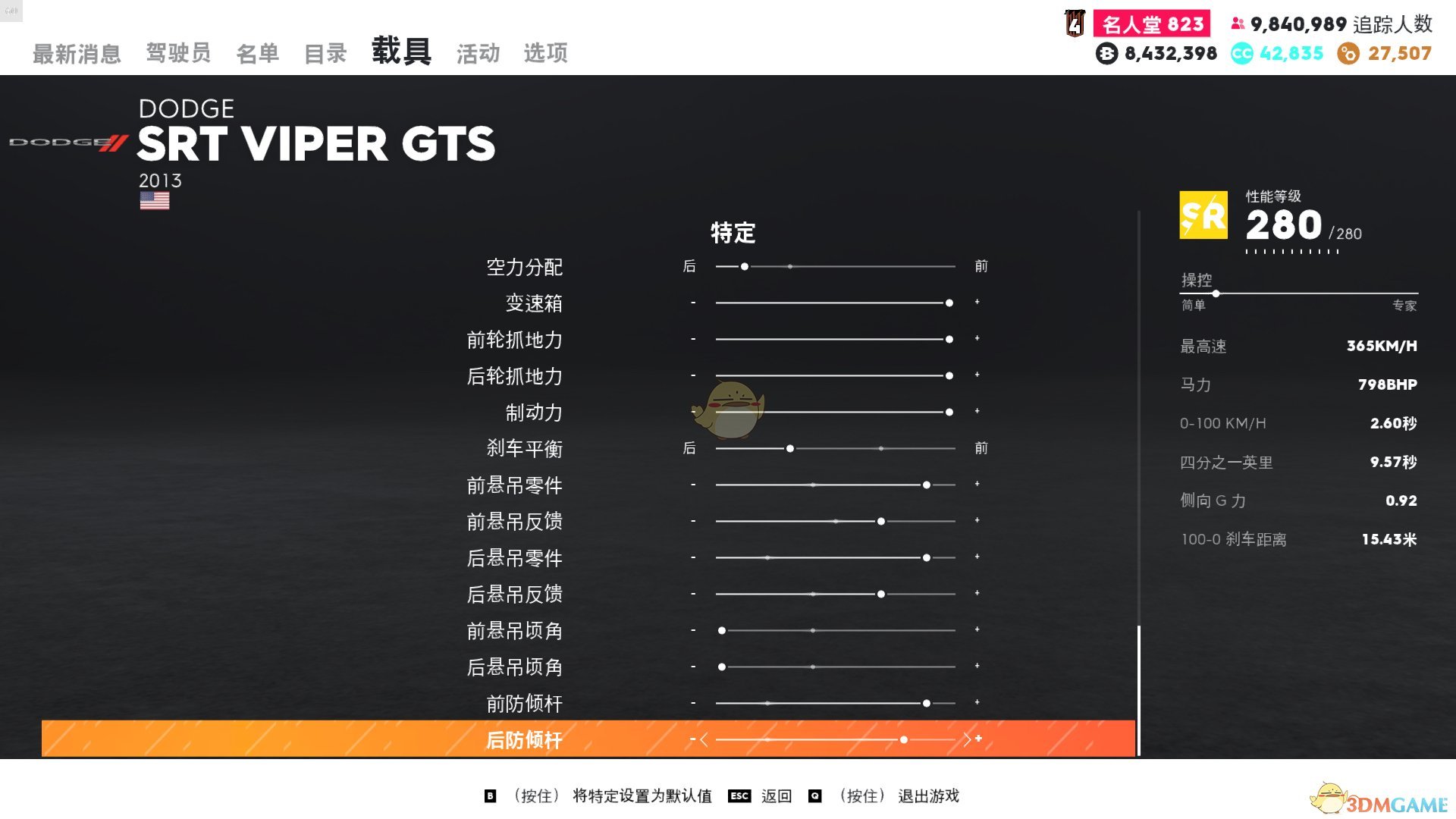 《飙酷车神2》道奇 SRT 蝰蛇GTS走线风格调校指南