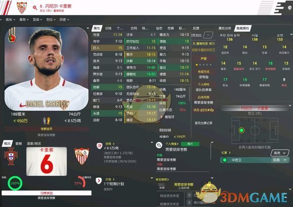 《足球经理2020》丹尼尔卡里索属性介绍一览
