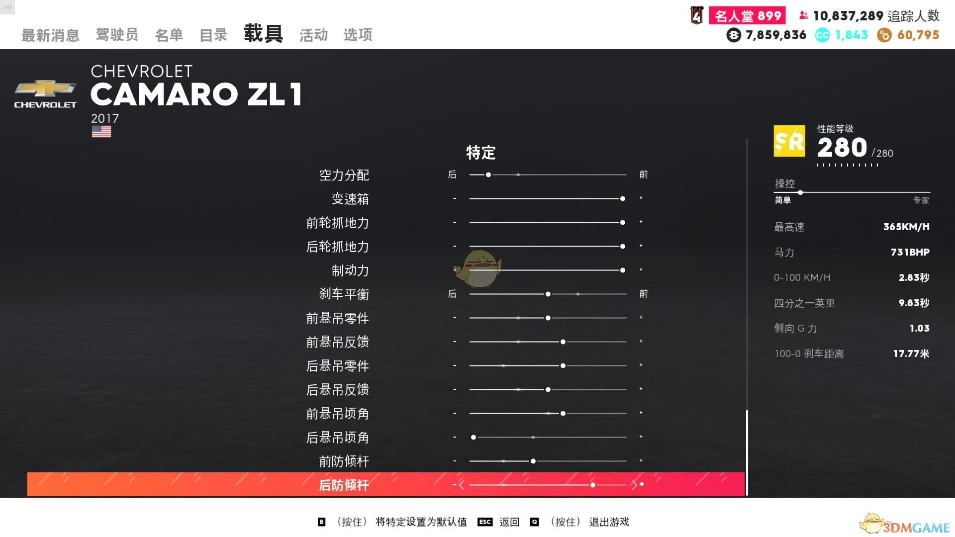 《飙酷车神2》雪弗兰 科迈罗ZL1走线风格调校指南