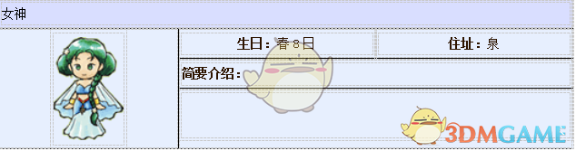 《牧场物语：重聚矿石镇》女神人物介绍