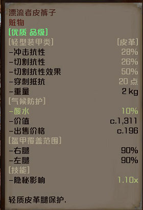 《剑士》漂流者皮裤子属性分享