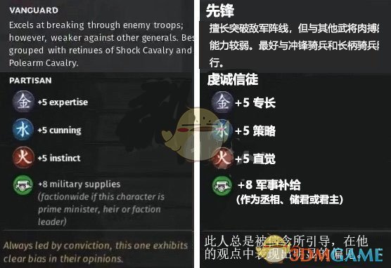 《全面战争：三国》火属性角色虔诚信徒先天属性一览