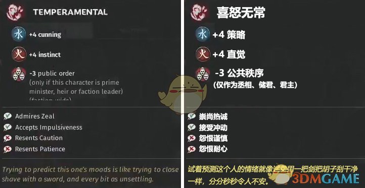《全面战争：三国》喜怒无常特性效果一览