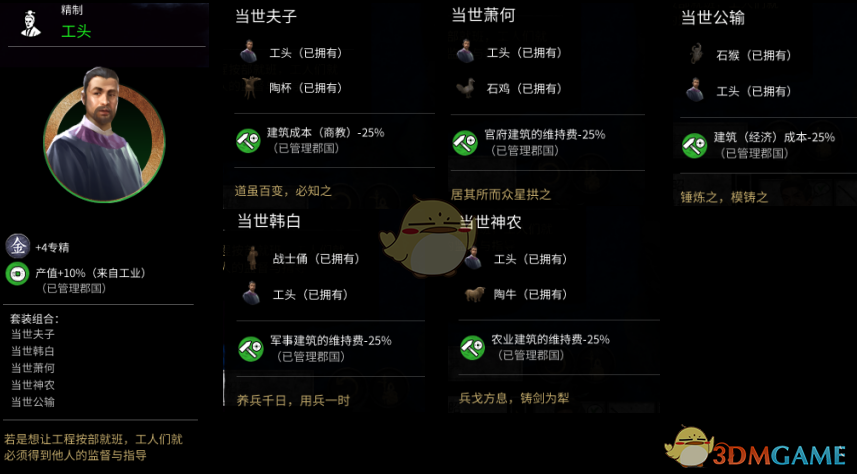 《全面战争：三国》工头属性介绍