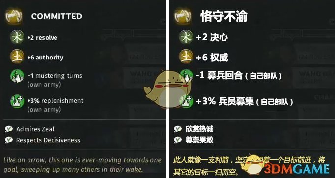 《全面战争：三国》恪守不渝特性效果一览