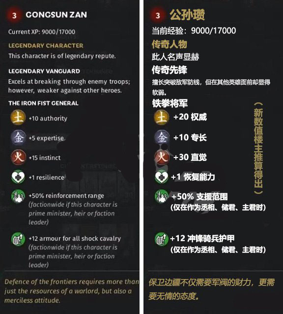 《全面战争：三国》火属性武将公孙瓒先天属性一览
