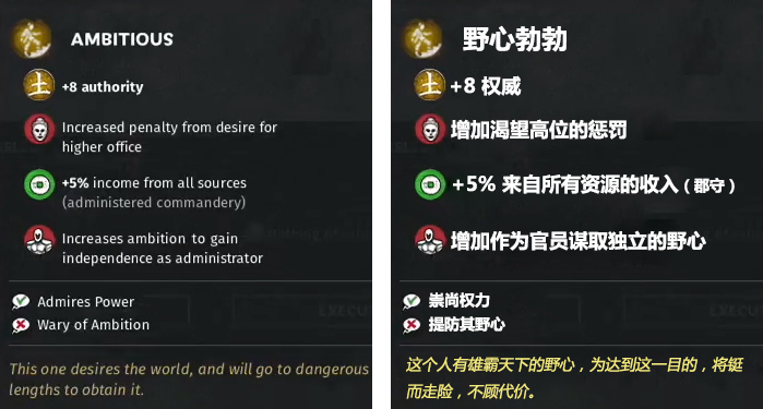 《全面战争：三国》野心勃勃特性效果一览