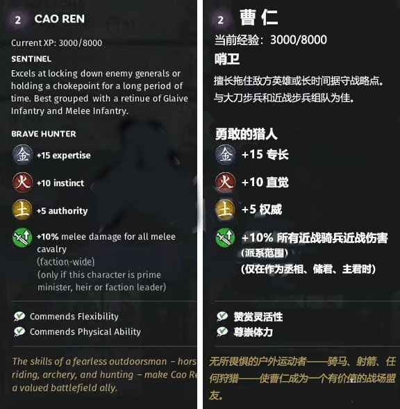 《全面战争：三国》金属性武将曹仁先天属性一览