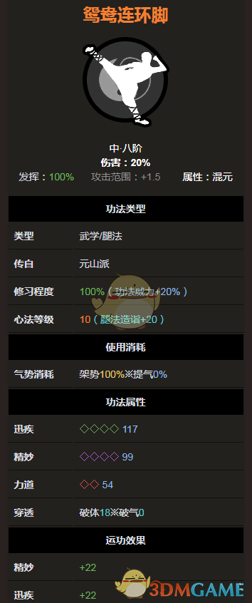 《太吾绘卷》元山派腿法-鸳鸯连环脚