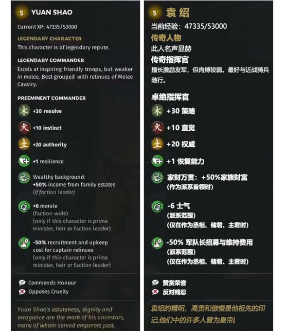 《全面战争：三国》土属性武将袁绍先天属性一览