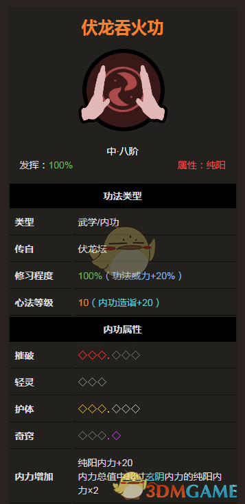 《太吾绘卷》伏龙坛伏龙吞火功属性分析
