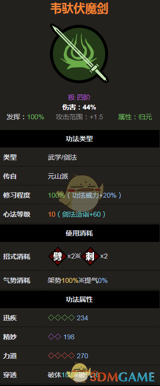 《太吾绘卷》元山派韦驮伏魔剑属性分析