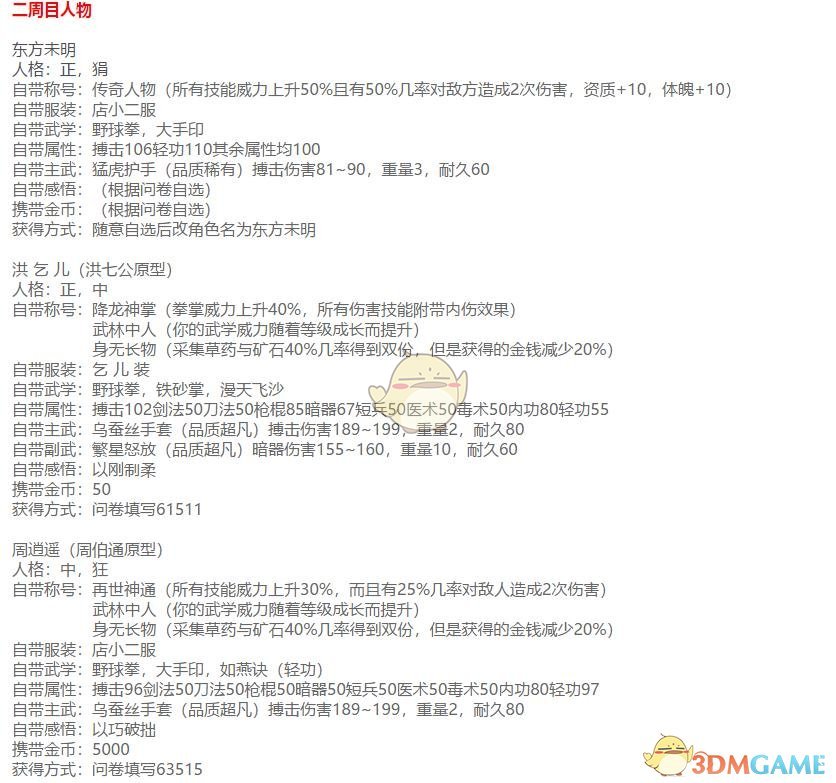 《河洛群侠传》全隐藏人物属性一览