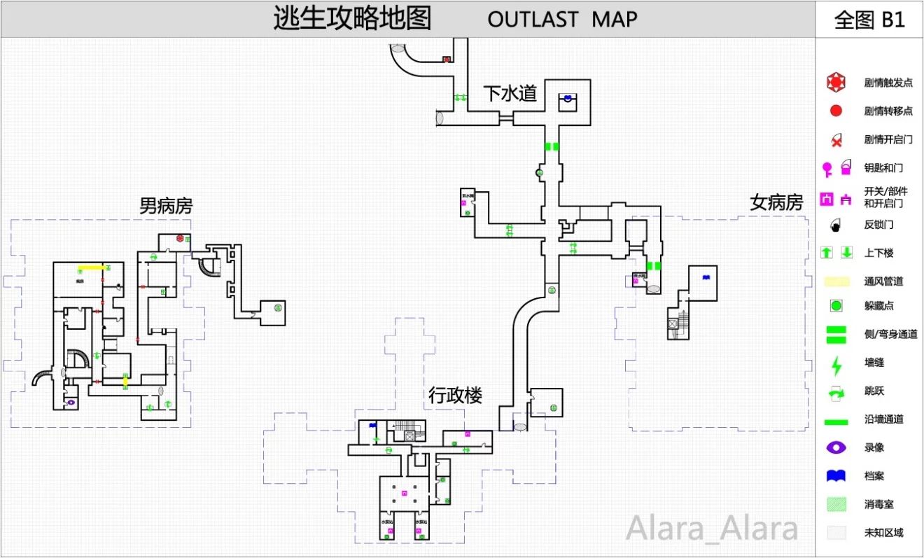 《逃生（outlast）》游戏完整地图
