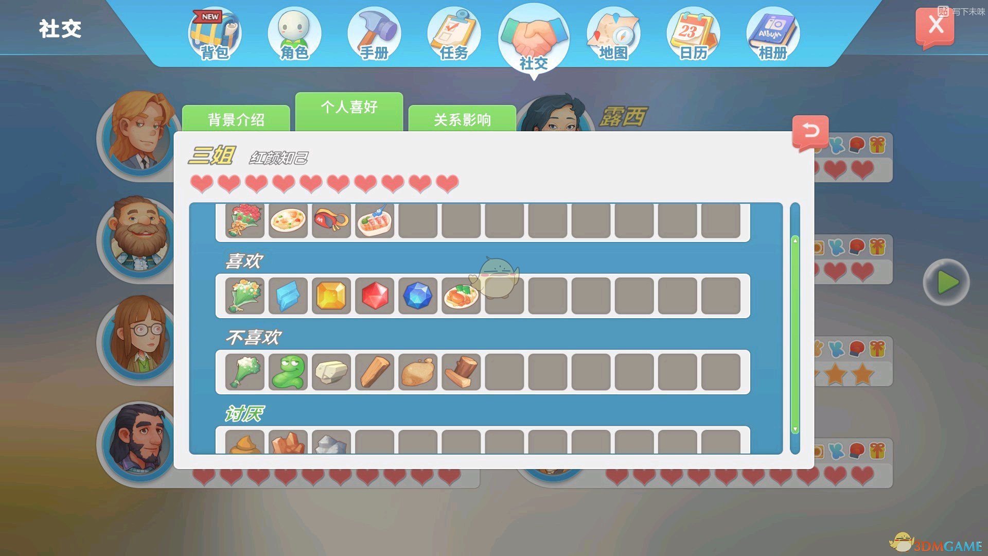 《波西亚时光》各人物好感物品一览
