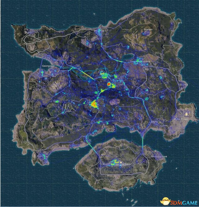 绝地求生各地图热力图分布贼子