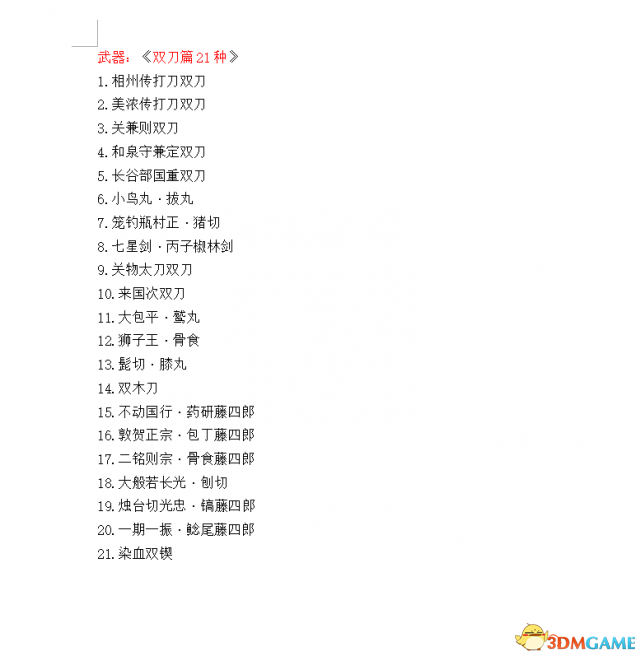 仁王1.21版本全部可锻造武器和防具和道具一览