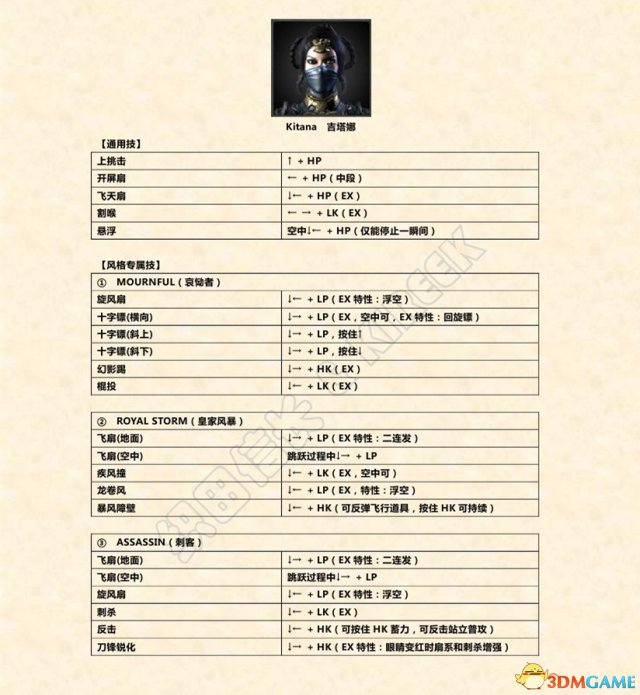 真人快打X 吉塔娜出招表 吉塔娜怎么出招 如何出招