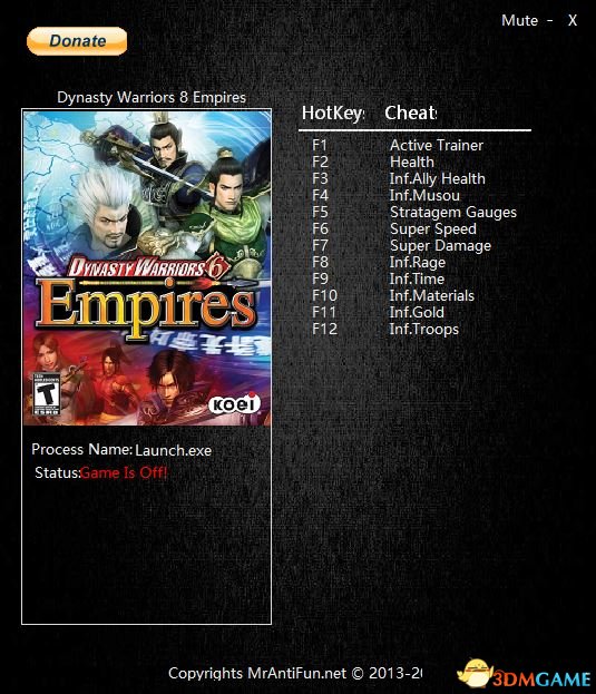 真三国无双7:帝国 无限生命计谋点时间秘籍 修改器