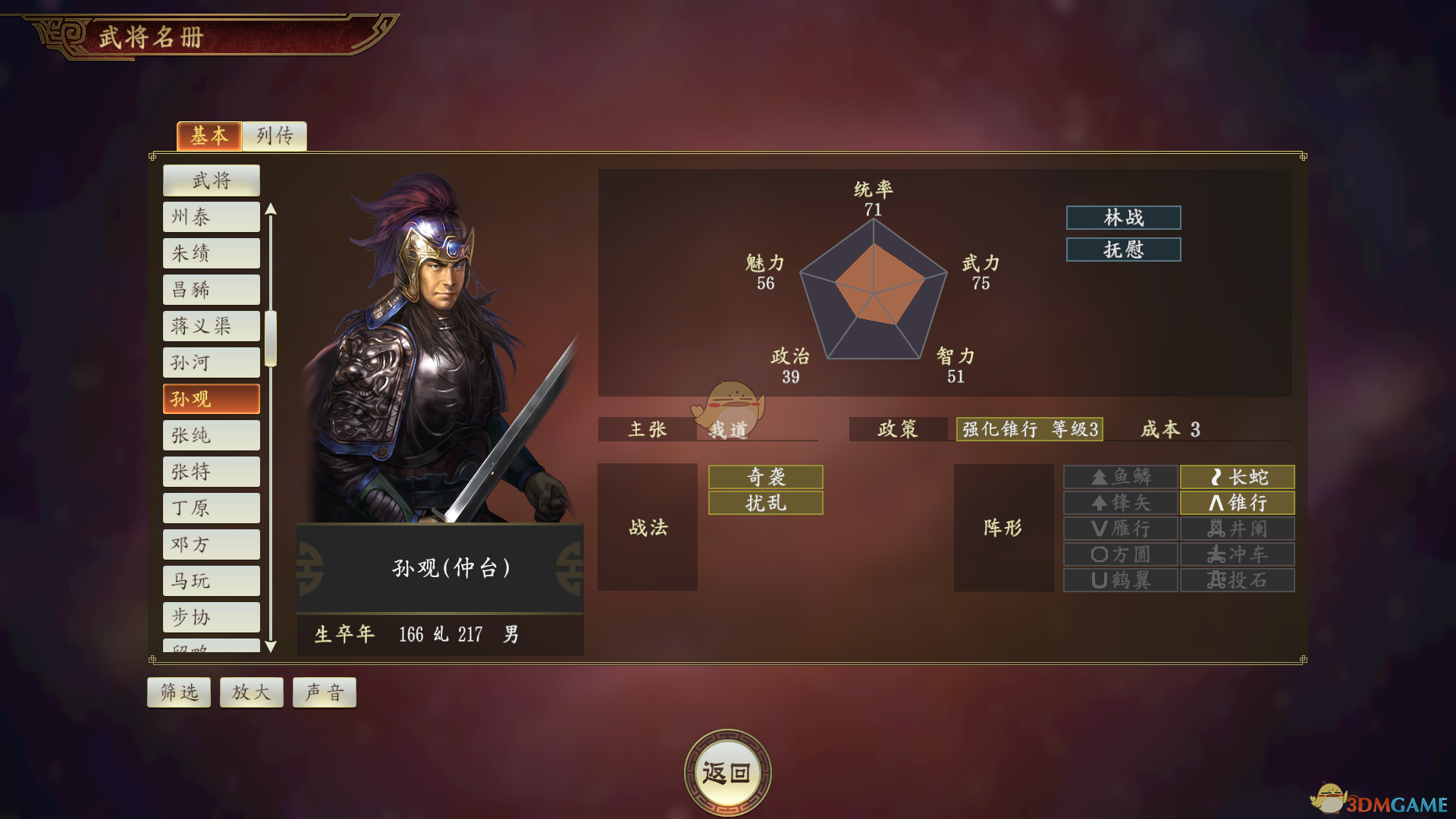 《三国志14》泰贼孙观武将点评