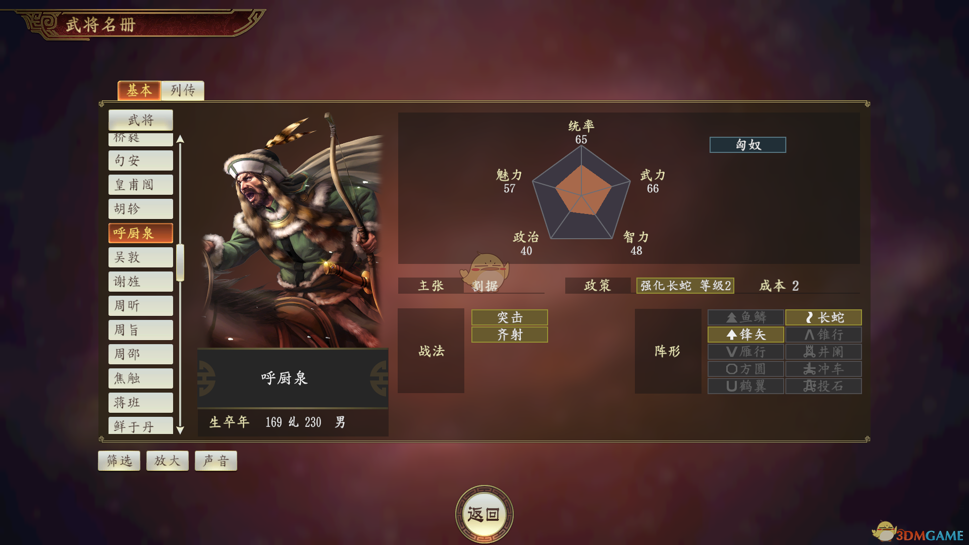 《三国志14》呼厨泉武将点评