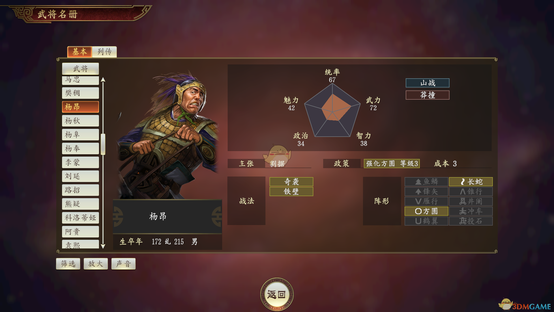 《三国志14》杨昂武将点评