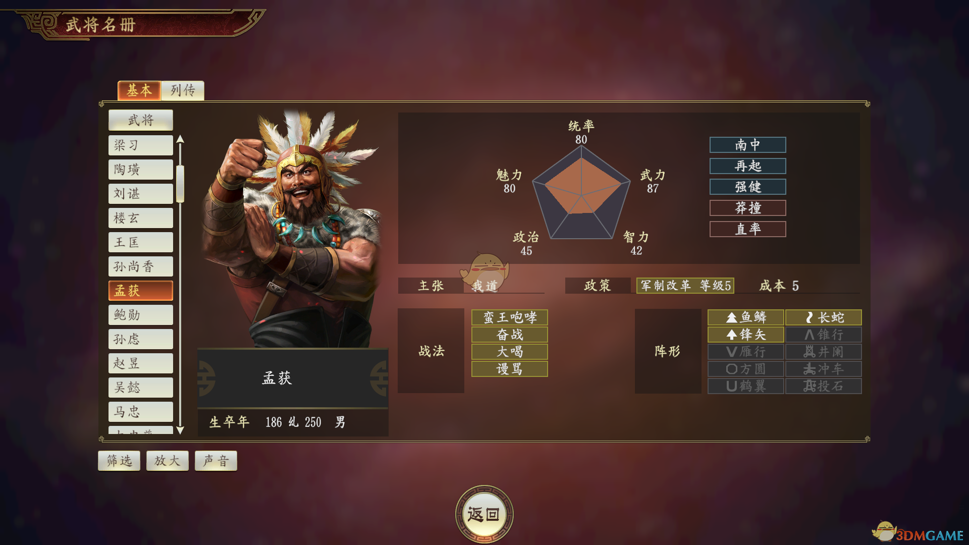 《三国志14》孟获武将点评
