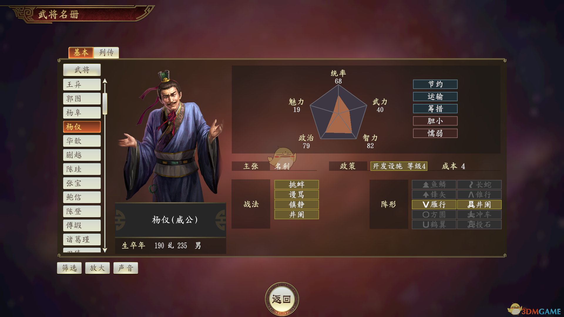 《三国志14》杨仪武将点评